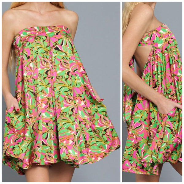 Printed open back romper.