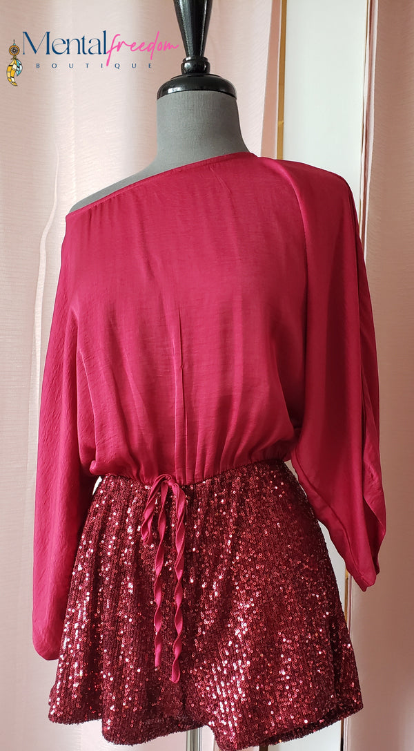 Romper wine sequin romper