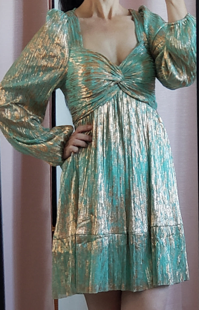 Long sleeves bronce/ mint dress