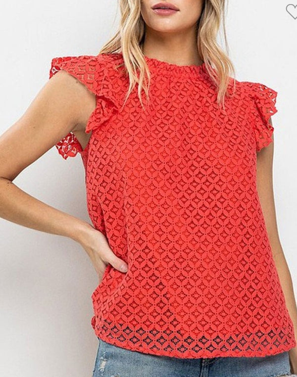 Lace ruffle sleeves top