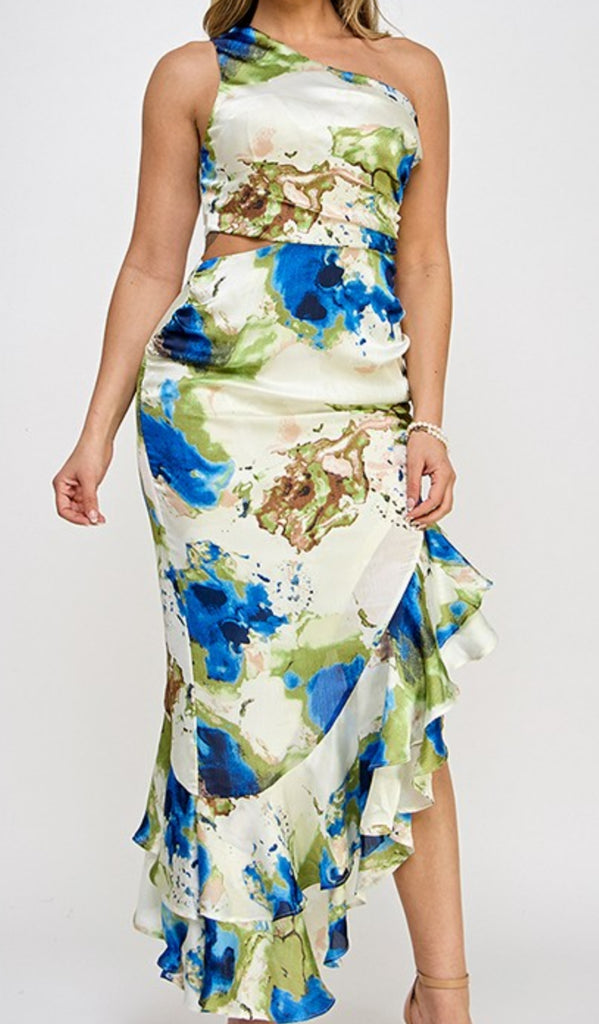 One shoulder print dress