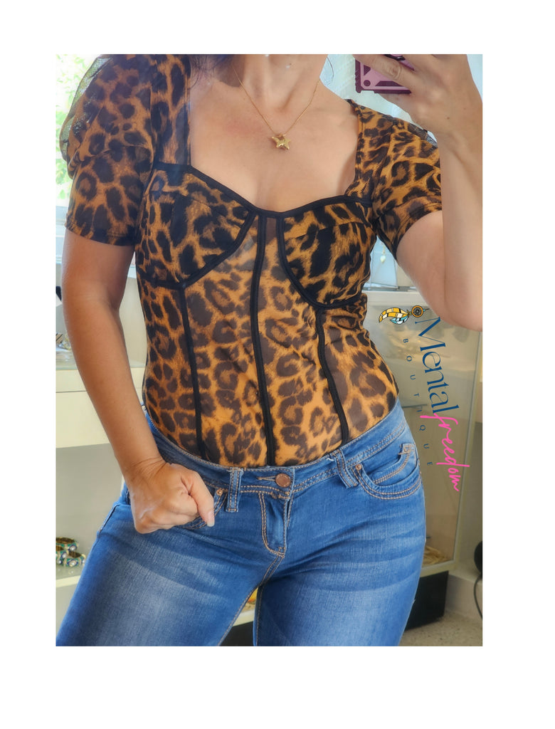 Animal print mesh bodysuit