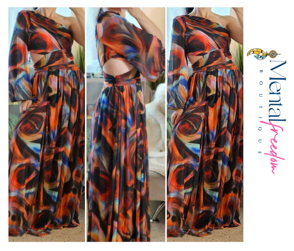 One shoulder print dress