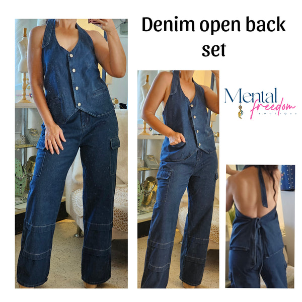 Denim oversized cargo set