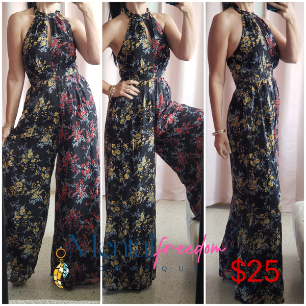 Mixed print halter jumpsuit