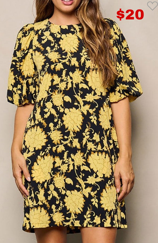Black yellow print dress
