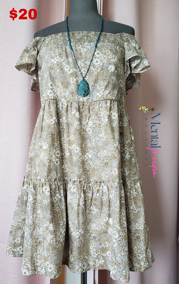 Print taupe boho dress