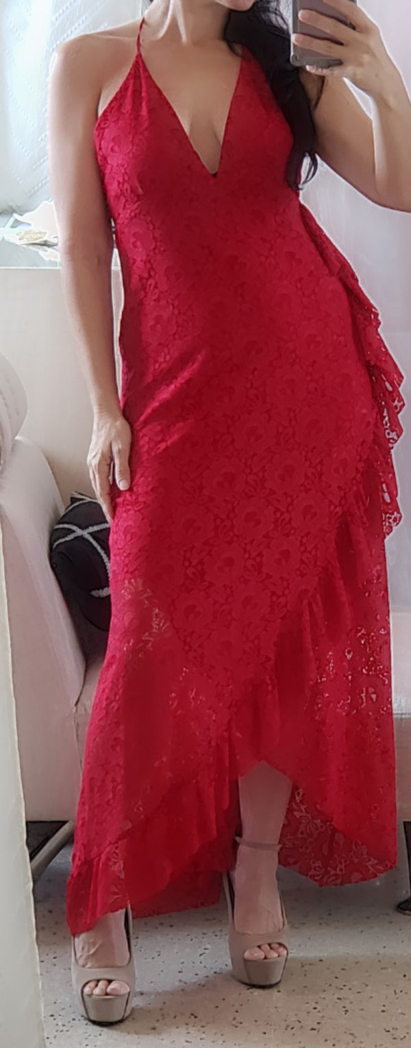 Halter lace red dress