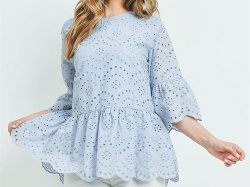 Eyelet baby blue Blouse