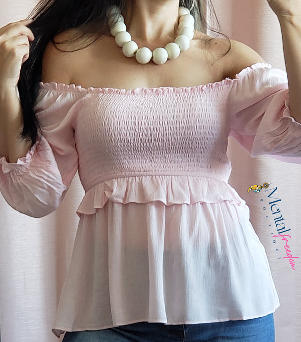 Off shoulder pink peplum top