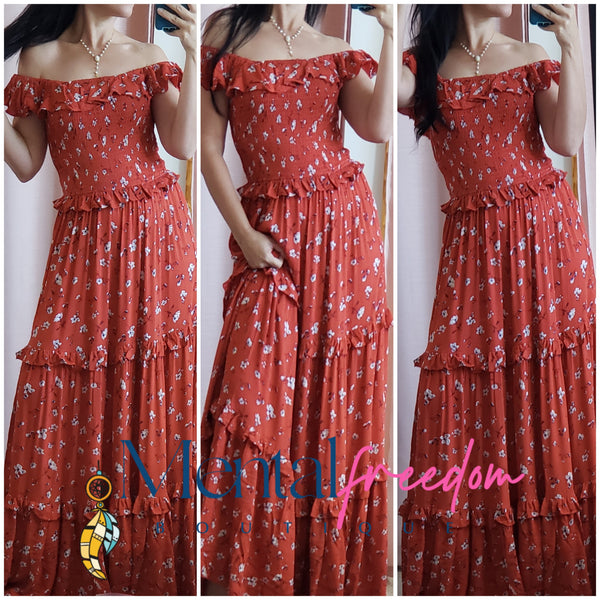 Red Boho off shoulder dress