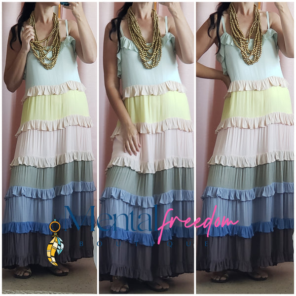 Pastel colors boho maxi dress